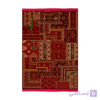 فرش ماشینی کاشان گبه سنتی طرح چهل تکه زمینه لاکی کد طرح 4109