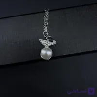 پلاک قو مرواریدی نقره ای