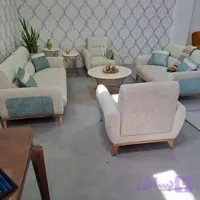 مبل راحتی کم جا ست 7 نفره با روکش پارچه و دارای 4 عدد کوسن