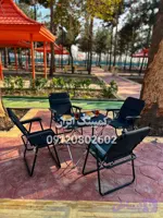 ست چهار نفره صندلی تاشو ۹ فنره پلاس با میز برزنتی کاوردار