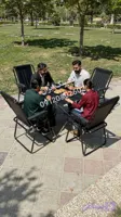 ست ۴ نفره صندلی تاشو مسافرتی دسته مبلی فوم‌دار با میز پارچه ایی و ۷ فنر