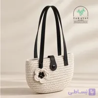 کیف دوشی بافت رافیا یا حصیری مدل گل مرواریدی