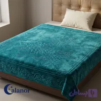 پتو گلبافت دو نفره فیروزه‌ای گل برجسته