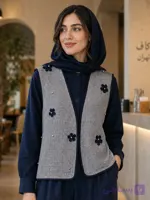وست زنانه طوسی بافت حصیری – گل برجسته سرمه‌ای ، یونیک | گالری نخل