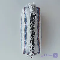 کیف آرایش سفید مدل خط دار آبی قرمز