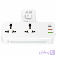 چندراهی برق الدینیو مدل SC2311 با 2 پریز، 2 پورت USB و درگاه Type-C PD، توان 2500 وات، جریان 10 آمپر، شارژ سریع QC3.0 و چراغ خواب LED