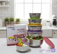 لگن آشپزخانه 5عددی استیل درب دار یونیک لایف