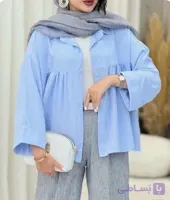 شومیز زنانه لینن مدل عروسکی ابی پاستلی