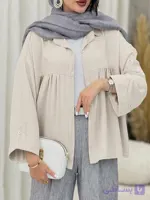 شومیز کراپ زنانه لینن مدل عروسکی کرم خاکی
