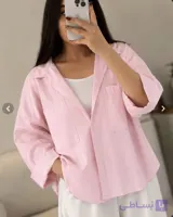 شومیز زنانه لینن مدل باکسی صورتی پاستلی