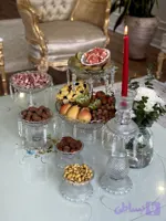 سرویس پذیرایی ۶ تکه بلور باکارا مدل افسون - شامل دوطبقه، شمعدان و پیاله‌های آویزدار