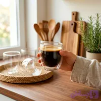 فنجان قهوه خوری پیرکس دوجداره 80 میل دست 6 عددی