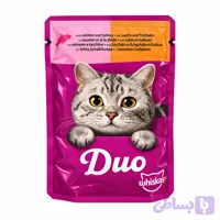 پوچ گربه ویسکاس با طعم سالمون و بوقلمون وزن 85 گرم