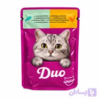 پوچ گربه ویسکاس با طعم مرغ و ماهی کادفیش وزن 85 گرم
