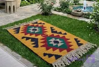 گلیم دستبافت ۱ متری پشمی طرح هندسی مدرن (قابلیت استفاده دو رو) کد4520