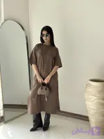 تیشرت پیراهنی ساده قهوه ای هیمه استایلیش