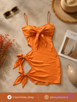 پیراهن نارنجی ساتن بقل گره ای