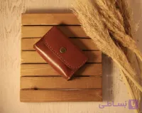 کیف کارت آکاردئونی چرم طبیعی گاوی طرح فلوتر مشکی و دستدوز