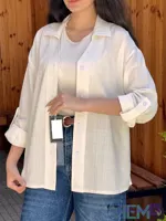 شومیز باکسی بلند زنانه جلو دکمه