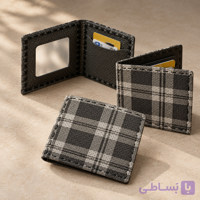 کیف پول چرمی طوسی طرح‌دار | Patterned Gray Leather Wallet
