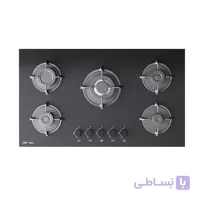 گاز رومیزی شیشه ای برند کن مدل MENSA اجاق گاز 5 شعله شیشه مشکی با شعله پلوپز وسط