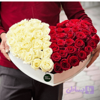 باکس گل رز قلبی دو رنگ