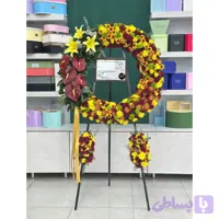 تاج گل تبریک آواز رنگها ترکیبی از داوودی و لیلیوم و آنتوریوم