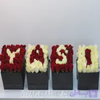 باکس گل رز سرخ و سفید با حرف YASI