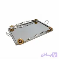 سینی پذیرایی کف آینه ای مستطیلی گلستان آبکاری شده