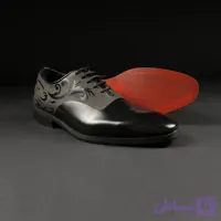 کفش مجلسی آکسفورد آرابسک طرح گلدار چرم شبرو مشکی کد ۸