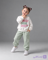 ست بلوز شلوار دخترانه طرح SWEET MINI ONE رنگ سبز پاستلی