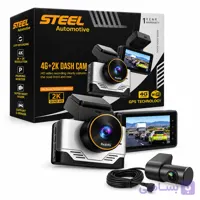 دوربین ثبت وقایع خودرو سیم‌کارت خور STEEL 4G+2K دو دوربین با مشاهده آنلاین از راه دور