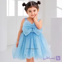 پیراهن مجلسی توری آبی روشن مناسب 6 ماه تا 6 سال