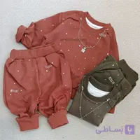 ست دخترانه پاییزه نگین‌دار ۱ تا ۶ سال | دورس و شلوار همراه زنجیر