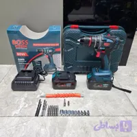 دریل شارژی براشلس چکشی ۸۸ ولت دو باتری باس boss