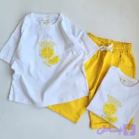 ست تیشرت شلوارک گلدوزی لیمو دخترانه🍋