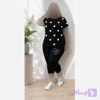 ست تیشرت و شلوارک زنانه طرح قلبی و پلنگی فری سایز ویسکوز الیزه