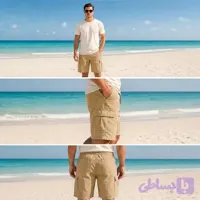 شلوارک کتان مردانه شش جیب رنگ کرم