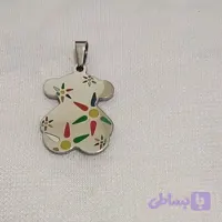 پلاک زنانه استیل طرح خرس فانتزی رنگ ثابت ضدحساسیت سفید کوچک