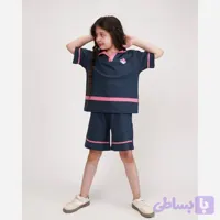 تیشرت شلوارک پنبه دورس دخترانه یقه دار ترک