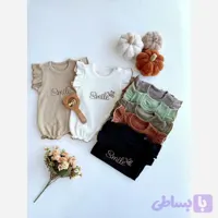 رامپر پفکی نوزادی دخترانه طرح اسمایل و پروانه جنس پنبهای