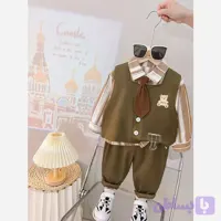 ست پسرانه مجلسی جلیقه و پیراهن و شلوار رنگ سبز یشمی و سفید سایز 6 تا 14
