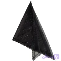 مینی اسکارف مجلسی نگین دار تور دانتل دوزی شده مشکی 70x70