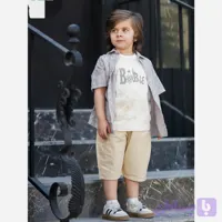 ست سه تکه اسپرت پسرانه شامل پیراهن، تاپ و شلوارک جین طرح لنگر