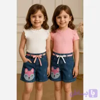 ست تاپ و شلوارک جین دخترانه طرح روباه نگیندار سایز 2 تا 8 سال