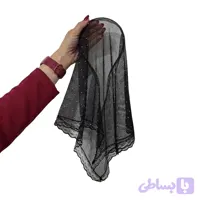 مینی اسکارف مجلسی نگین دار دور دانتل تل دار زنانه سایز 70×70 مشکی