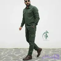ست پیراهن و شلوار کتان مردانه مدل یاشیل رنگ سبز یشمی