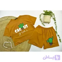 ست کراپ و شلوارک زنانه طرح کاکتوس جنس پنبه ای