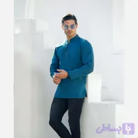 پیراهن مردانه الیاف طبیعی 100 درصد پنبه مدل گرهای رنگ آبی نفتی