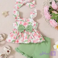 تاپ و شلوارک دخترانه جنس کرپ مناسب 3 ماه تا 6 سال